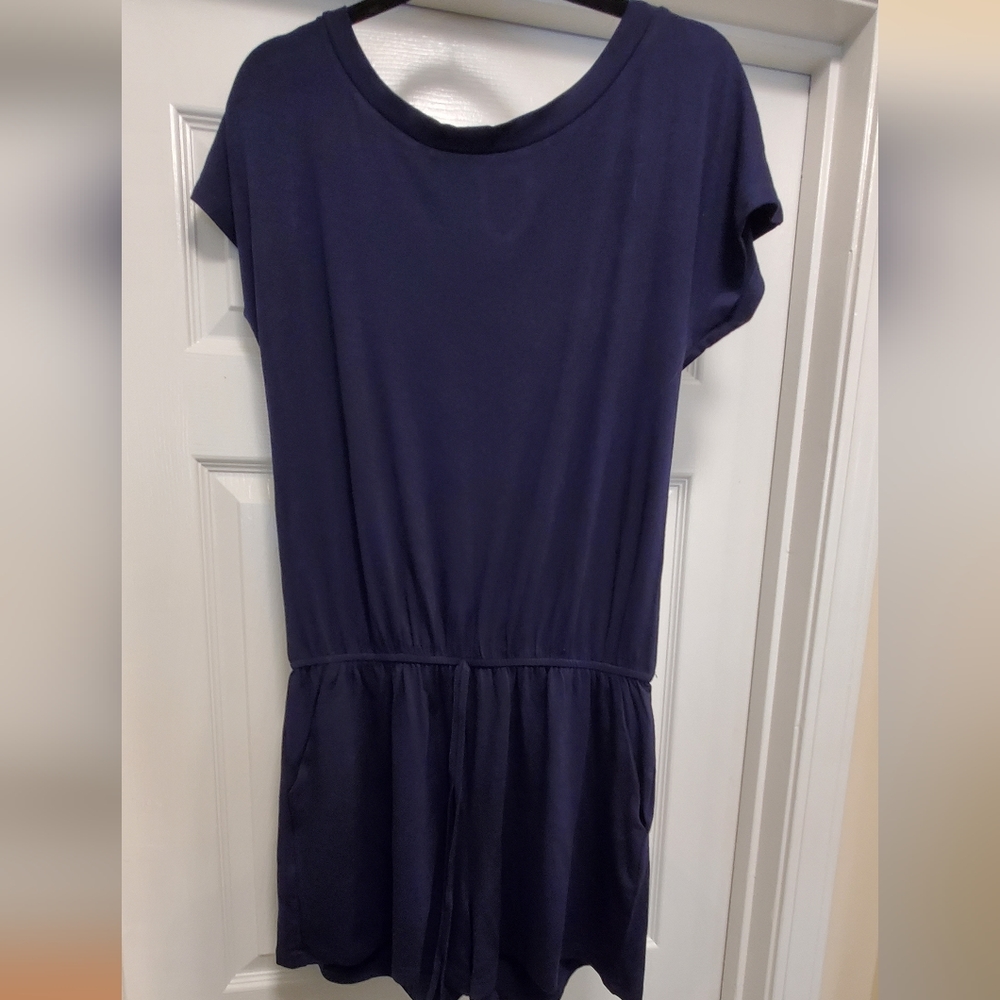 Navy blue short sleeve romper, women's medium